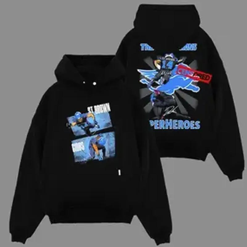 Detroit Heroes Jahmyr Gibbs and Amon Ra St Brown For Lions Nation Cotton T-Shirt, Sweatshirt, Hoodie (Made In US), One Pride Outfits, Game Day Outfits, Graphic Football Shirt U3