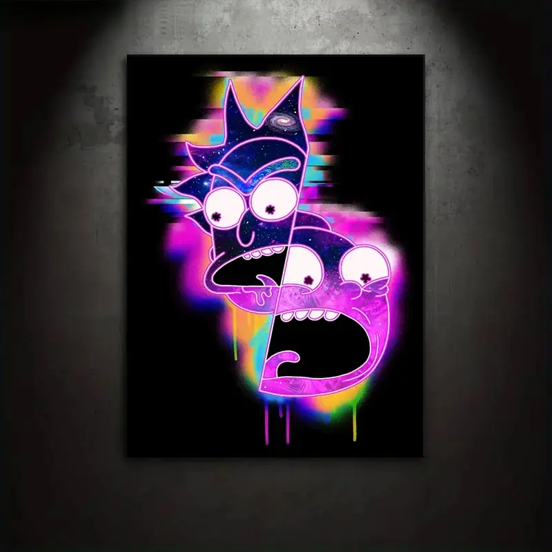 1 piece/set of canvas painting print poster, classic psychedelic art, Sci-fi Vaporwave Rick and Morty, gift for animation lovers, ideal for bedroom, living room, wall decoration