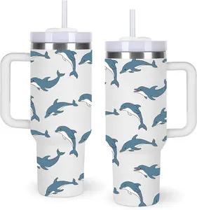 40oz Dolphin Tumbler with Handle Gifts for Women.Dolphin Lover Cups Tumbler Gifts for Women.40 oz Birthday Christmas Dolphin Cup Tumblers for dolphin lover. 40 OZ Stainless Steel Tumbler