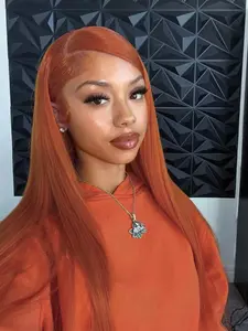 28 Inch Orange Color Long Straight Glueless Lace Front Wig for Women, Gorgeous Fluffy Straight Frontal Wig without Bangs, Synthetic Wig for Party, Daily Use, Glueless Wigs