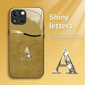 Suitable for [iPhone 14 Plus] New high-end split flash letter glass mobile phone case New business simple metal paint electroplated glass mobile phone case Affordable anti-fall and anti-fingerprint 995