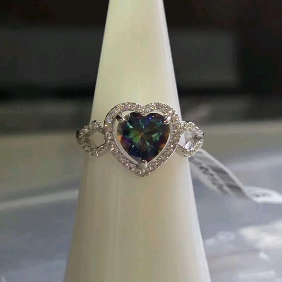 Anillo plata Italiana 925 cristal topacio mistico con rodium calidad primium