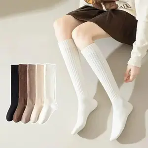 Women's Warm Thick Calf Socks, Pure Color with Side Stripes, Suitable for Autumn Winter Boots, Casual Fashion Design Minimalist, Slouch Socks
