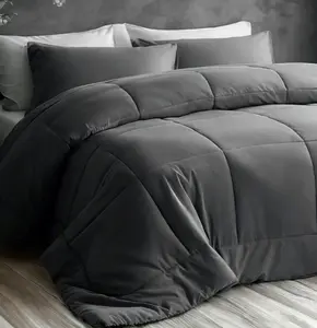 Down Alternative Comforter, All-Season Quilted Microfiber Bedding with Corner Tabs, Soft Lightweight, Machine Washable, Dark Grey