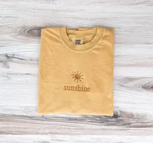 Sunshine Shirt, Bright Shirt, Summer Shirt, Sea Tee, Sun Comfort Colors, Embroidered Sun Shirt, Minimalist Shirt, Sunny Tee, Yellow Shirt