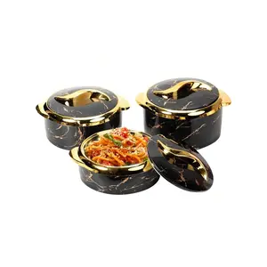 Father's Day Gift Insulated 3-Piece Stainless Steel Tableware Set - Stylish Imitation Marble Gold Pattern Lidded Bowls, Insulated Lunchbox, Thermal Container, Durable Black Bento Box for Kitchen Dinners