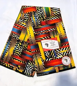 Premium Ankara/Kitenge Fabric – Vibrant Geometric and Zebra African Wax Print, Red, Yellow, Blue & Black, 6 Yards Authentic Cotton