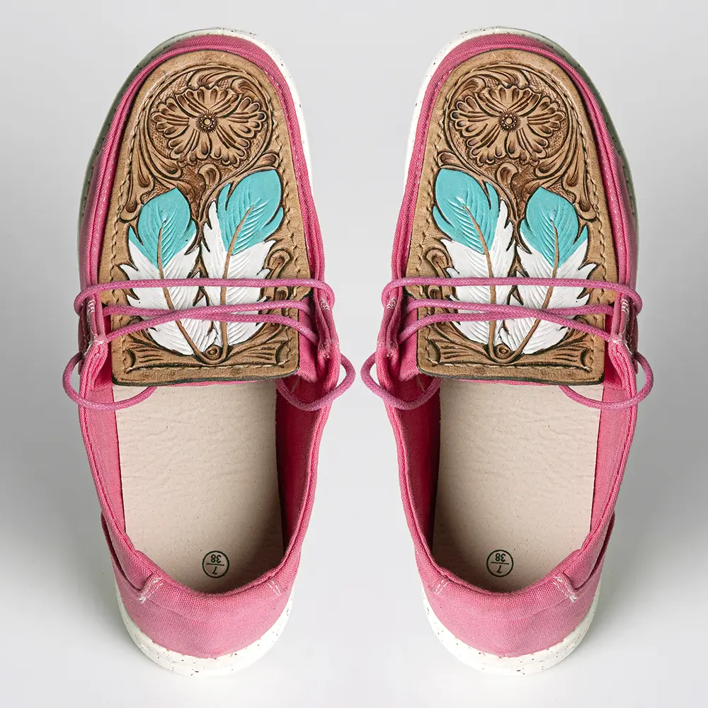 American Darling Hand tooled, carved genuine leather trim lightweight shoe footwear, slip on| Tooled Footwear