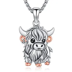 DRINSPER S925 Highland Cow Necklace Sterling Silver Jewelry