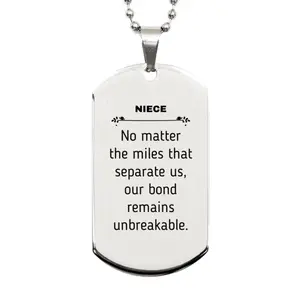 Niece Long Distance Relationship Gifts, No matter the miles that separate us, Cute Love Silver Dog Tag For Niece, Birthday Christmas Unique Gifts For Niece