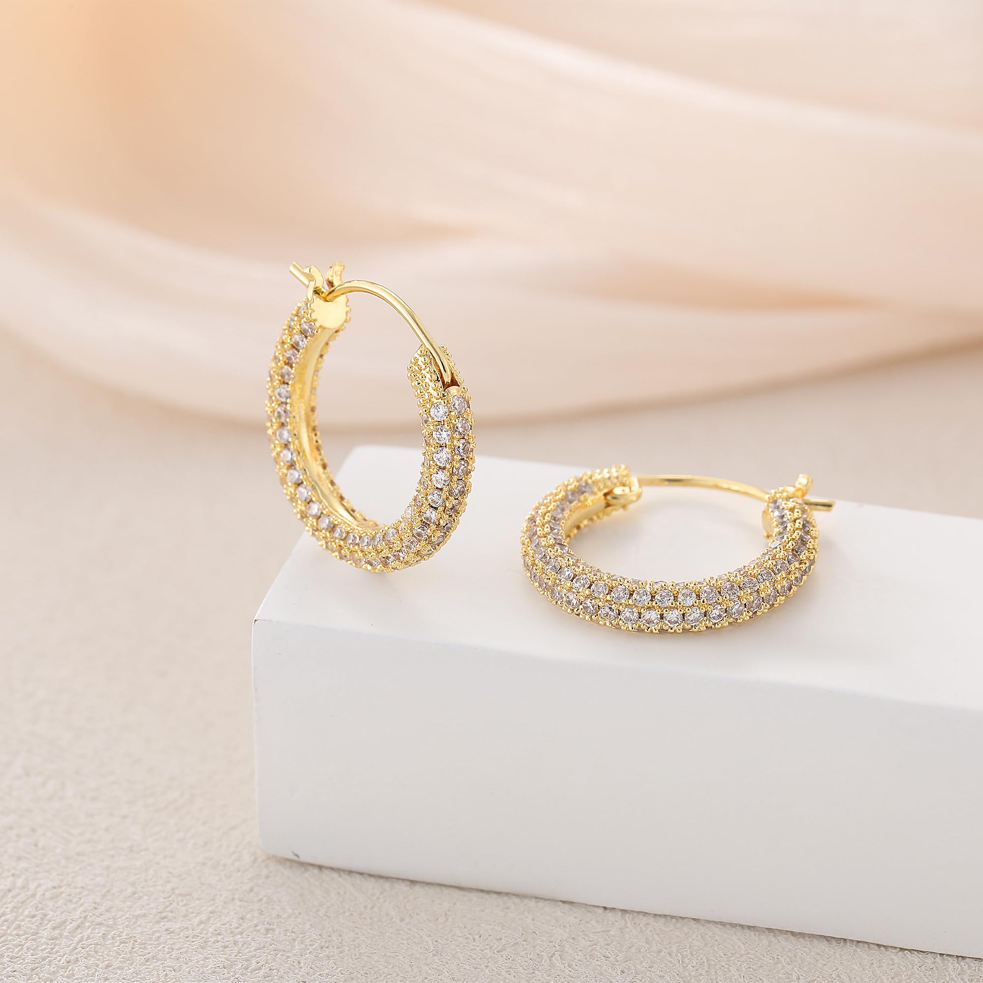 TASISO Sparkling 14K Gold Plated Cubic Zirconia Hoop & Stud Earrings Set for Women Multi-Size Daily Wear & Gift Eco-Friendly Zircon Stones Gift