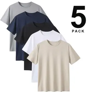 Men’s Ice Silk Cooling Breathable Short Sleeve T-Shirt Pack of 5 High Stretch Quick Dry Fabric for Fitness Running Casual Commuting Summer Versatile Tops