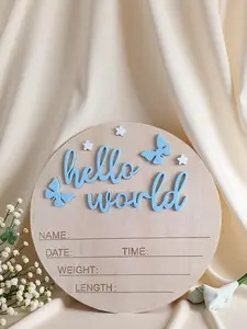 ROSY x 1pc Newborn Photography Prop "Hello World" Baby Birth Announcement Board, Wooden Baby Name Sign, Baby Keepsake, Baby Shower Easter Gift, Unisex