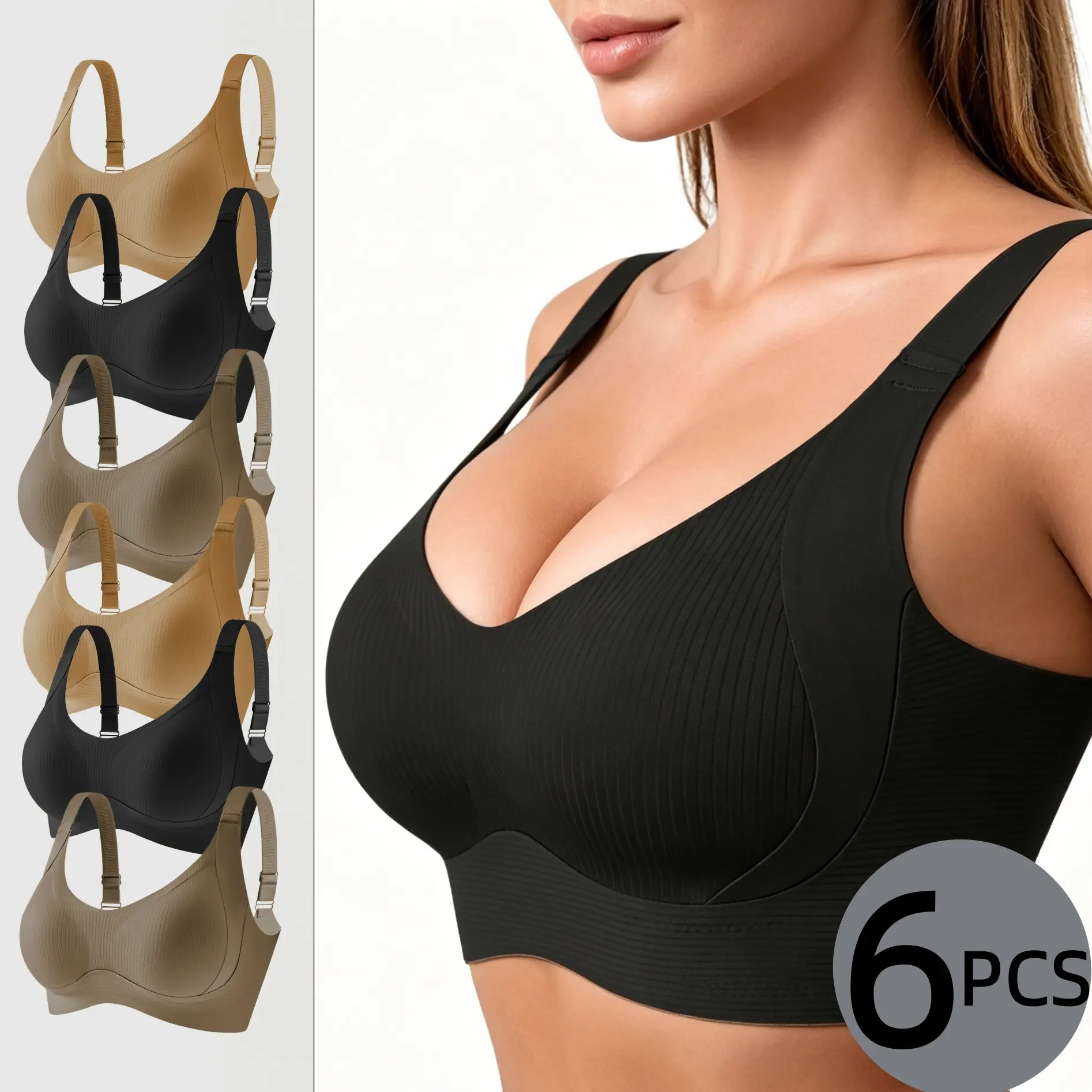 Women's Push Up Bra 3 or 6 Pack, Seamless Deep V Neck Plunge Underwear with Shaping Lift for Everyday Comfort, Seamless Triangle Everyday Bras, Multi-Pack Everyday Bras, Lifted Everyday Bras