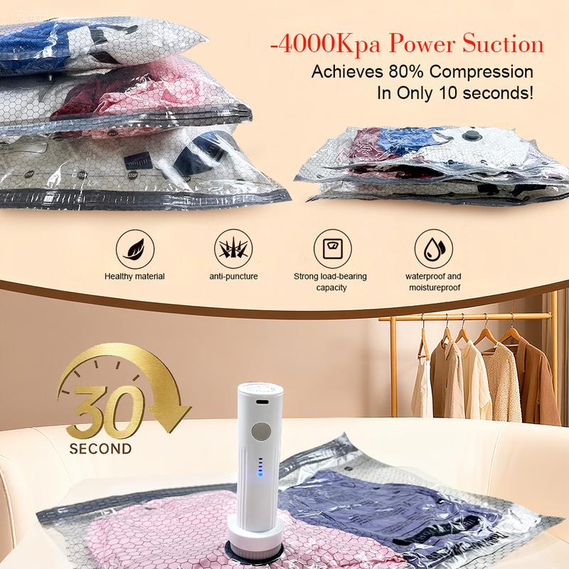 [2025 Upgraded] Cordless Travel Vacuum Bag Set - 9/15/ Pac Compression Bags for Carry-On Suitcases - USB Rechargeable Handheld Pump with Built-In Battery - Space Saver for Clothes & Packing, Zipper Pouches Durable, Lightweight Organizer Fitting Cover