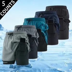 5-Pack Men’s 2-in-1 Quick-Dry Running Shorts with Phone Pockets, Lightweight Breathable Gym Workout Shorts with Liner, Elastic Waist Athletic Training Shorts for Summer, Fitness & Outdoor Activities