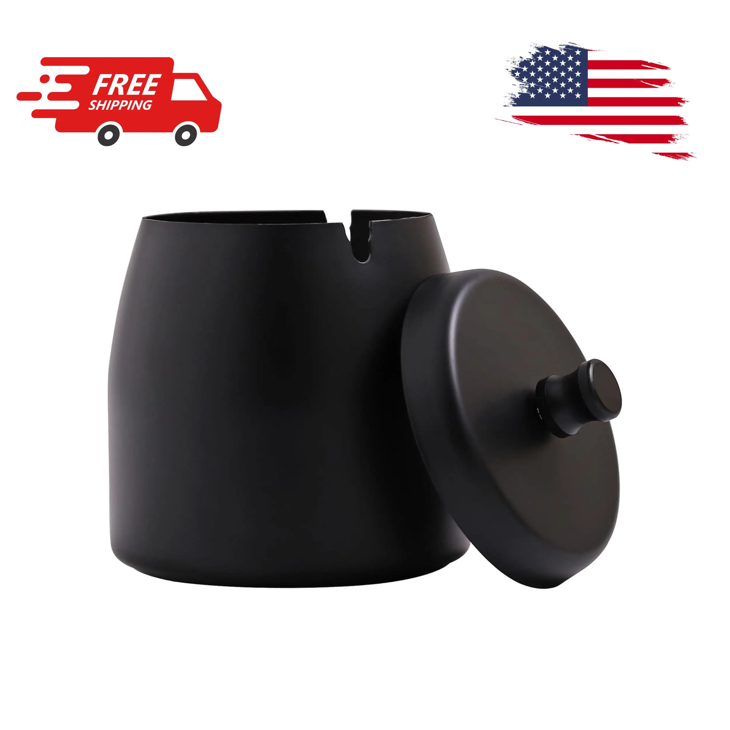 Ashtray with Lid for Cigarette, Stainless Steel Smokeless Odorless Windproof Ashtrays (3.54"x3.0"x3.38")
