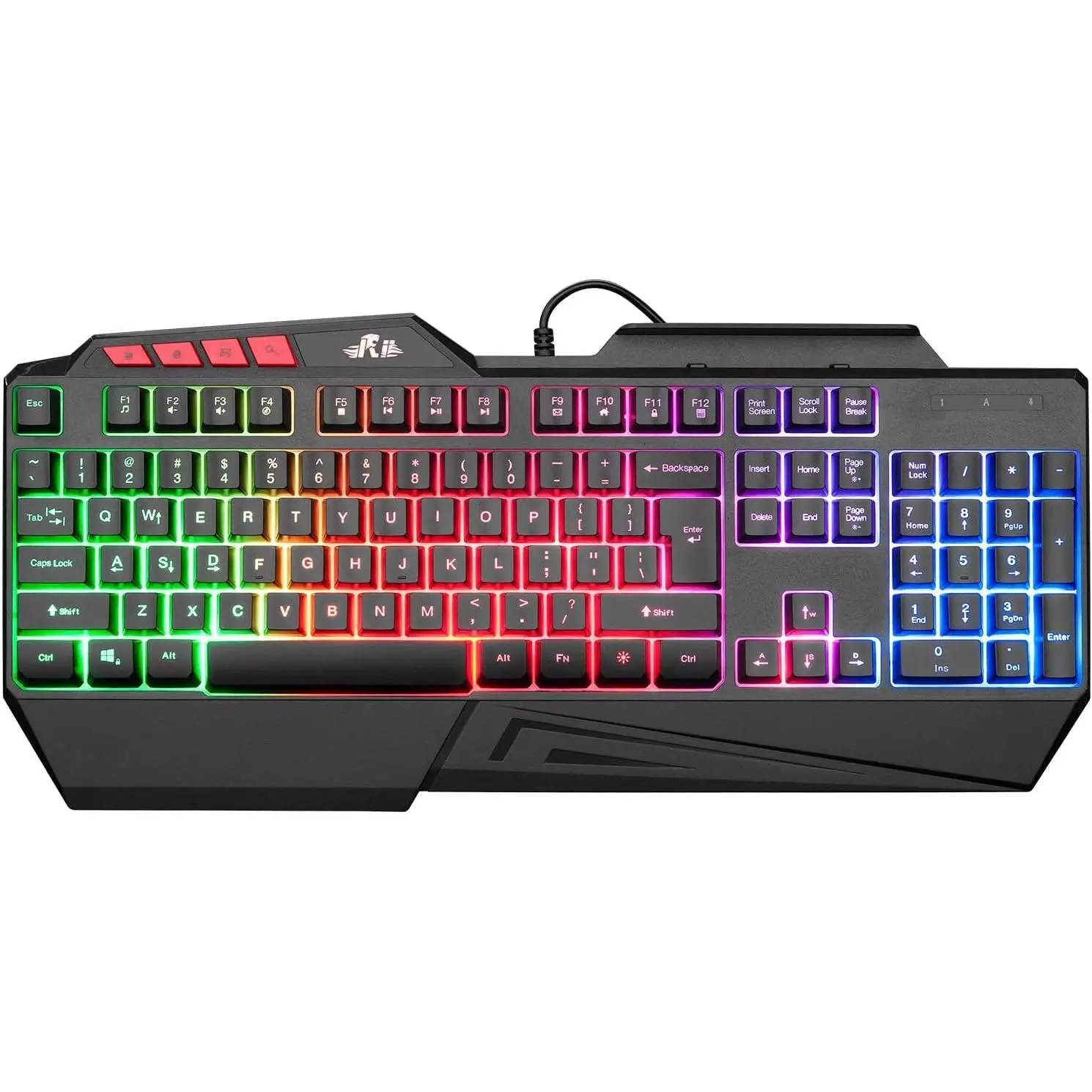 RK202 Model RGB Wired Gaming Keyboard with Rainbow LED Backlighting, Wrist Rest, USB Connection – Keyboard for Gaming Compatible with Windows PCs (Black)