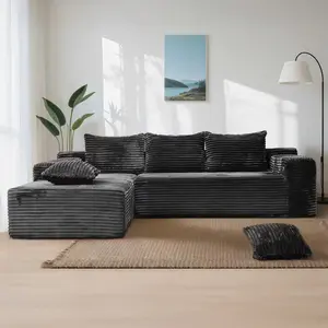 【2 Packages Shipping】105 Inch Cloud Sectional Couch with L-Shape Chaise,Modern Upholstered Couches with Deep Seat,Corduroy Sponge Compressed Sofa for Living Room,No Assembly Required ，cloud couch，boneless couches