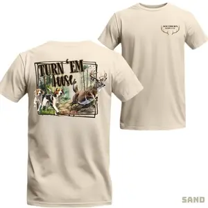 Turn Em Loose T Shirt, Southern Deer Hunting Dogs Graphic Tee, Buck Chase Scene Top, Unisex Outdoor Streetwear Gift for Men, Made in USA. LKD