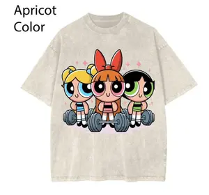 Cute Girl #Powerpuff Weightlifting T-Shirt, Cute Cartoon Weightlifting Teet, Gym Shirt, Graphic Gym Shirt, Vintage Washed Tee Conton, Gym Shirt Women, For Men, Ful Size
