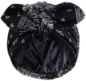 Ababalaya Satin Lined Beanies for Women Chemo Headwear Silky Lined Cotton Sleeping Cap