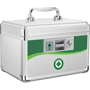 Medicine Lock Box with Keys, Medication Storage Lock Box, (Size-Small 10 * 6.9 * 6.9inch) First Aid Safe Layered Aluminum Daily Medicine Lockable Box with Key