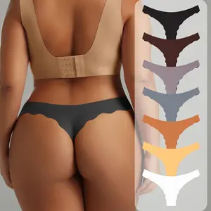 Hotcom Plus Size 7/14 Pack Women's Solid Color Scallop Trim Thong Panty 1XL-4XL Soft Breathable Nylon Spandex T-Back Underwear for Everyday Wear All Seasons Chic Elegant Design Summer Fit