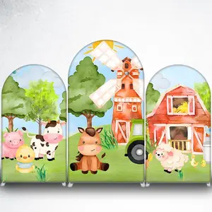 15-day Delivery Farm Animals Pig Cow Chicken Arch Backdrop Cover for Kids Barnyard Birthday