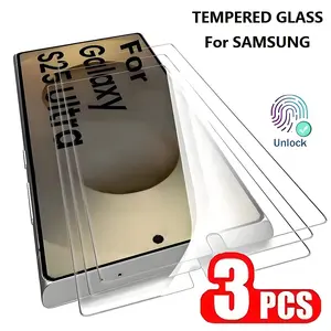 3 PC Fingerprint Unlock Tempered Glass Screen Protectors Suitable for Galaxy S26 Ultra/S25 Ultra/S24 Ultra Full Coverage Easy Install 2.5d curved Screen Film Suitable for Samsung S26 Plus/S25/S24/S23/S22/S21 Plus Accessories
