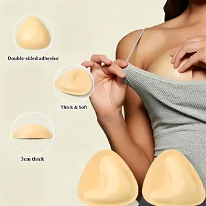 2 Pack Reusable Adhesive Bra Pads, Thickened Lift Silicone Sponge Inserts, Strapless Bikini Swimsuit Underwear, Invisible Cup Pads