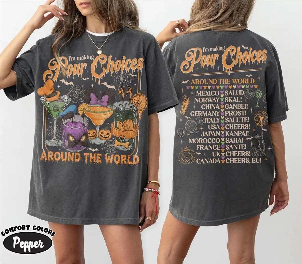 Comfort Colors Drinking Around The World Shirt, EPCOT Halloween Shirt, #DisneyFoodWine Tee, Spooky Season Drinking Shirt, Simple Look, Easy to Match, No-Fade Colors, Wash After Wash