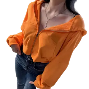 Autumn Winter Short Sweatshirt for Women Hooded Sports Zipper Cropped Jacket Woman Fashion High Waist Loose-Fit Hoodies Casual Long Sleeve