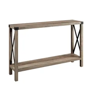Walker Edison Grey Wash Metal Frame Console Table - 30x12x46 in, Farmhouse Style, X-Shape Legs, Lower Shelf, Modern Accent Table (Model AF46MXETGW)