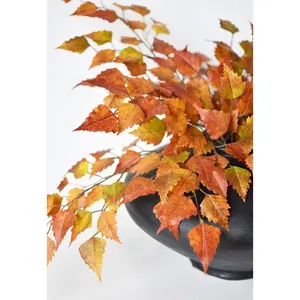 26" Faux Birch Leaf Stem Red / Orange / Yellow