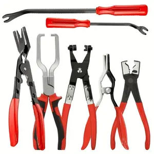 【Father's Day Gift】7Pcs Professional Automotive Repair Tool Combo, Ratchet Hose Clamp & Fuel Line Disconnect Tools, Auto Clip Pliers, Fastener and Trim Rivet Removal Pry Set for Car Pipeline Maintenance, Universal Auto Repair Accessories for Vehicles
