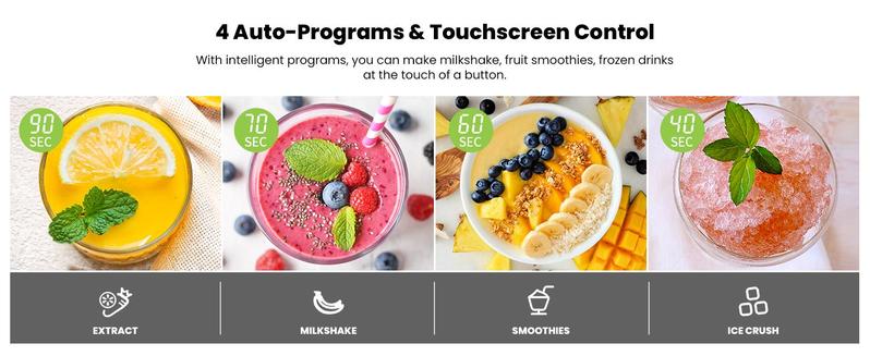 Professional Blender, 5 Functions Touchscreen Control Smoothie Blender for Smoothies,Frozen Drinks & Ice Cream, 1200W Countertop Blender with Travel Cup, , 52oz Glass Jar, for Ice Crushing/Sauce/Nut Butter/Soup