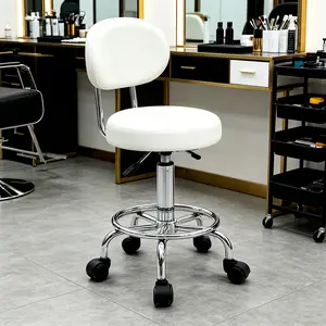 Commercial Salon Furniture Round Adjustable Stool with Backrest and White Lines