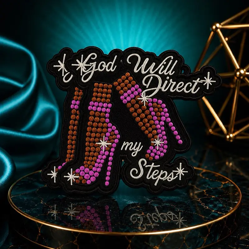 Iron On Patch - Medium Size, "God Will Direct My Steps" Design, Durable Decorative Embellishment for Clothing, Bags