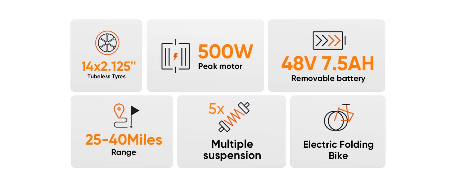 500W Peak Motor Folding Electric Bike for Adults 14" Portable Commuter ebikes 20MPH 40-Mile Range UL 2849 Certified Mini Bikes for Teens