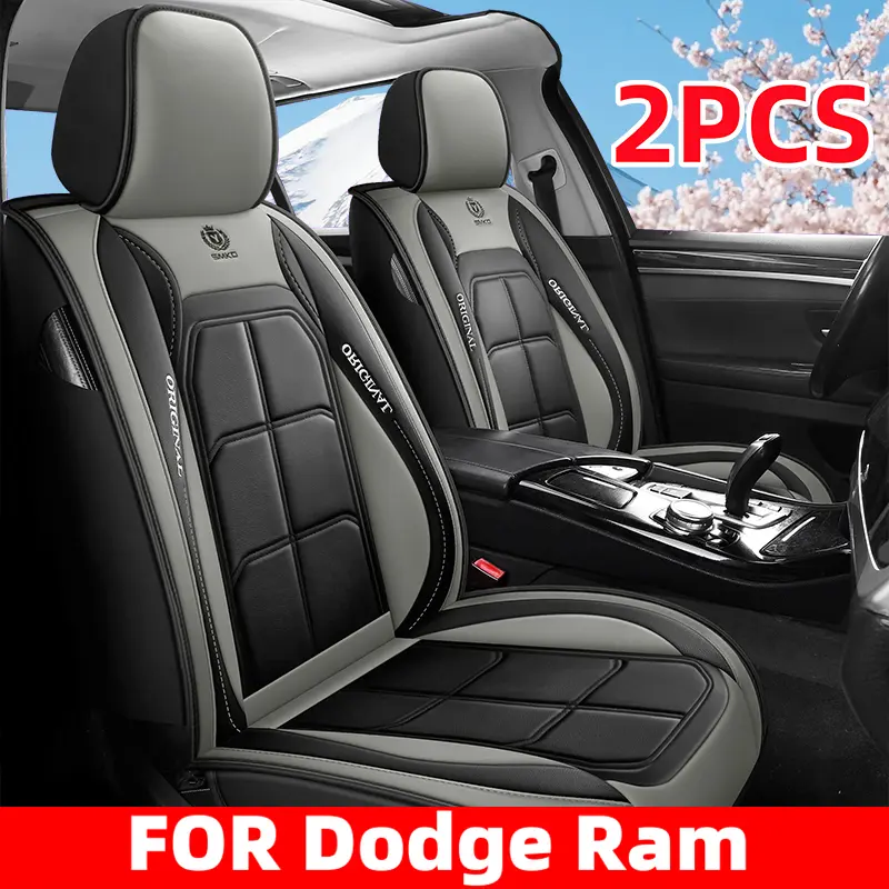 airbag compatible FOR Dodge Ram 2PCS Car Seat Covers - Waterproof PU Leather - Scratch-Resistant & Wear-Resistant - Soft & Comfortable - Interior Seat Dirt Protection Cover - Muscle-Shaped Front Row Seats