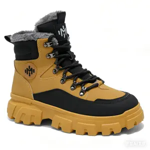 Men's Winter Fur-Lined Hiking Boots | Non-Slip Platform Work Boots | Warm Snow Boots for Outdoor