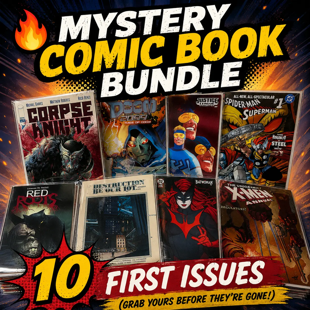 [Pre-Order]  Mystery Comic Book Bundle – 10 Comics, Mostly #1 Issues (Marvel, DC, Image)
