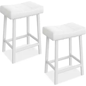 Counter Height Bar Stools Set of 2, 24 Inch Barstools for Kitchen Island Counter, Bonded Leather Kitchen Stools with 2.4" Thick Saddle Seats for Dining Room