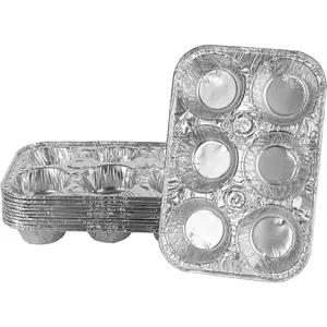 Aluminum Foil Muffin Pans Reusable and Disposable, Holds 6 Cupcakes/Muffin & Pie Foil Pan Pack of 10