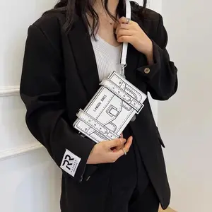 New Box Style Small Square Crossbody Bag Women Casual Purses Mini Fashion Clutch Bag 2D Cartoon Shoulder Bags Unique Trend Packs