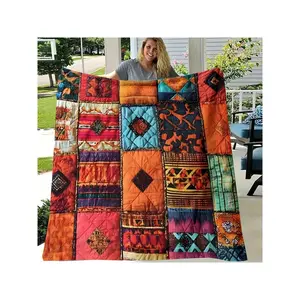 Bohemian Vibrant Patchwork Quilt with Geometric & Animal Prints