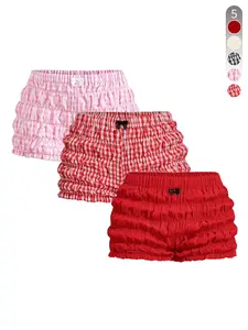 Women's Plain Ruffle Trim Shorts, Casual Comfy Breathable Shorts for Summer, Ladies Bottoms for Daily Wear, Matching Shorts, Checker Shorts, Casual Fashionable Shorts