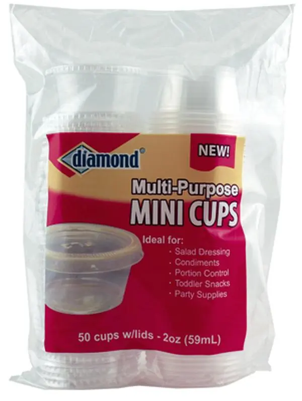 212 MAIN Disposable Plastic Dessert Cups, Diamond 41426-80001 2 oz. Mini Cups with Snap Lids for Condiment Storage - 50 Pieces