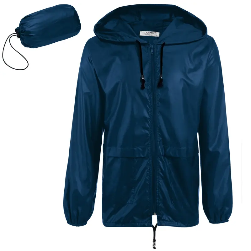 Men's Packable B Rain Jacket Outdoor Waterproof Hooded Lightweight Classic Cycling Raincoat - For Hiking/Outdoor/Camping Fabric Menswear Zipper Breathable Relaxed Fit Long Sleeve Tops